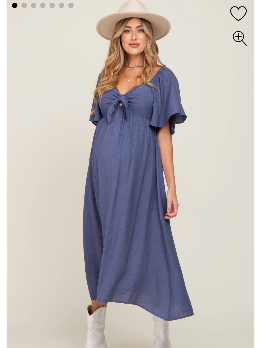 PinkBlush Navy Front Tie Ruffle Sleeve Maternity Midi Dress